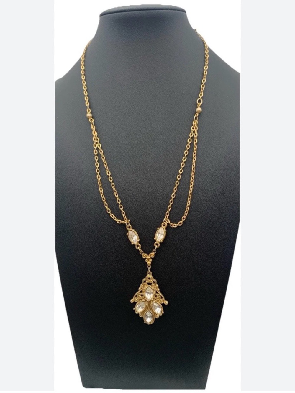 1928 Gold-Tone Pendant Necklace with Clear Crystal Accents